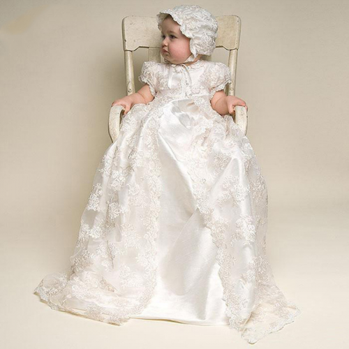 Ivory Lace Christening Gown & Bonnet